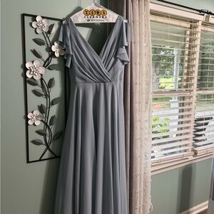 David's Bridal Dusty Blue Maxi Dress